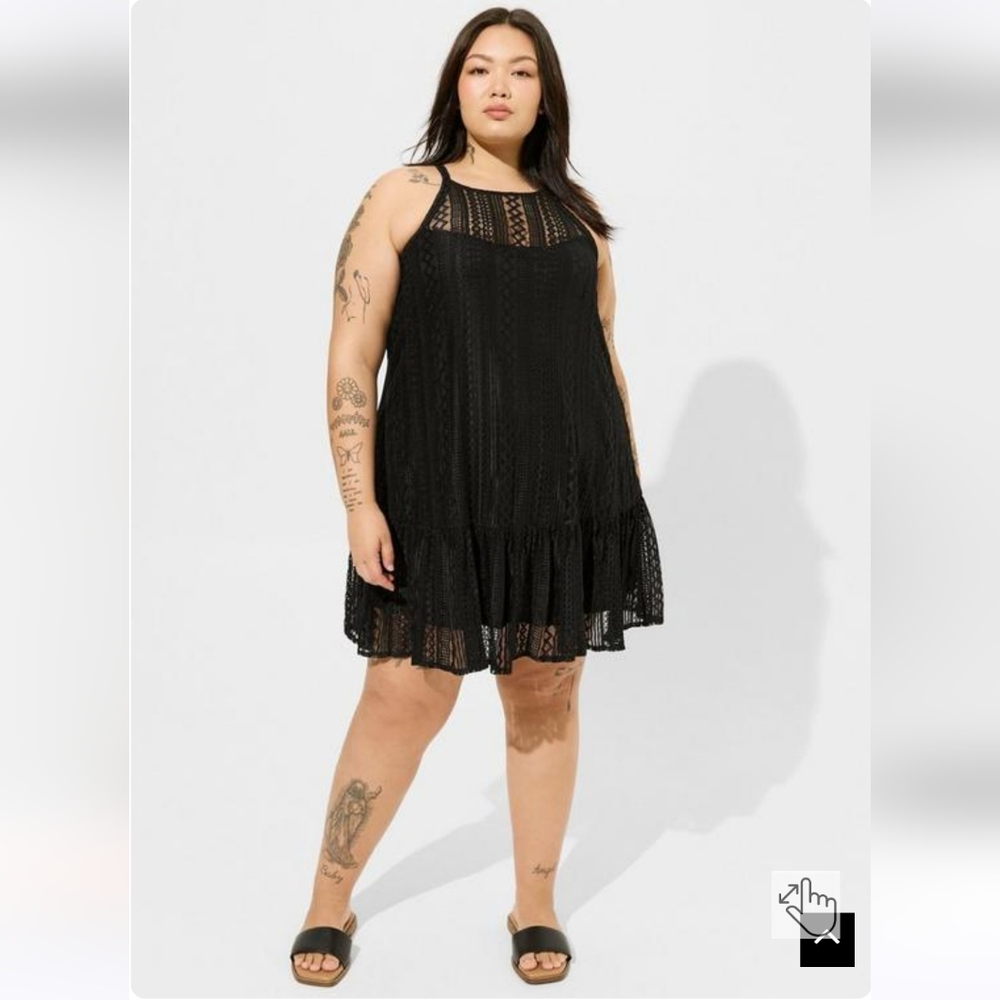 NWT Torrid Black Mini Geo Lace Cami Trapeze Dress 5X